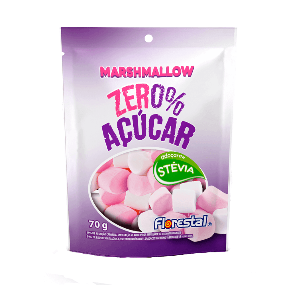 Marshmallow Morango Zero Açúcar Stevia Florestal 70g Casas Pedro