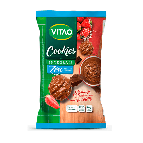 Cookies Integral Zero Morango Com Cobertura de Chocolate Vitão - 80g