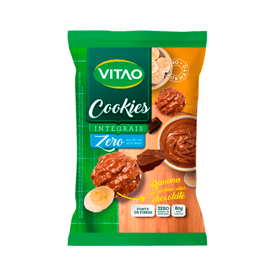Cookies Integral Zero Banana Com Cobertura  de Chocolate Vitao - 80g