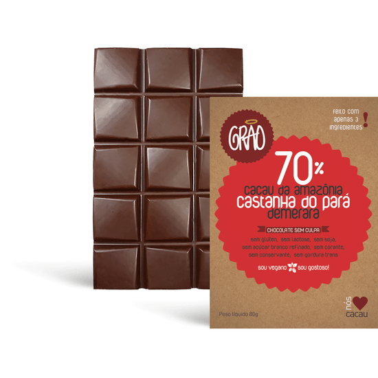 Chocolate Tablete - - 70% Cacau e Castanha do Pará 80g Grão Chocolates