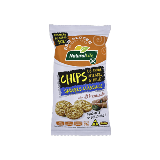 Chips de Arroz Integral e Milho Presunto Sem Glúten Natural Life - 70g