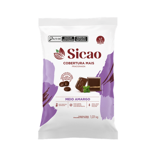 Gotas de Chocolate Cobertura Fracionada Mais Meio Amargo Sicao - 1,01kg